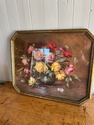 Vintage Print Still Life Bouquet Roses Under Glass