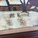Signed Oil Painting Winter Scene Stone Barn Farmho