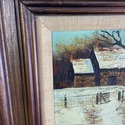 Signed Oil Painting Winter Scene Stone Barn Farmho