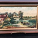Vintage Small Oil Painting Landscape European Farm