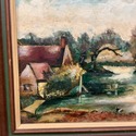 Vintage Small Oil Painting Landscape European Farm