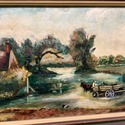 Vintage Small Oil Painting Landscape European Farm