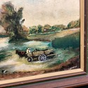 Vintage Small Oil Painting Landscape European Farm