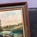 Vintage Small Oil Painting Landscape European Farm
