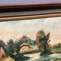 Vintage Small Oil Painting Landscape European Farm