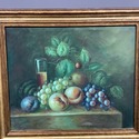 Vintage Oil Painting Still Life Fruit Grapes Wine 