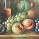 Vintage Oil Painting Still Life Fruit Grapes Wine 