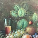Vintage Oil Painting Still Life Fruit Grapes Wine 