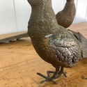 Pair Cast Metal Pheasant Figures Long Tails Glass 