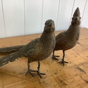 Pair Cast Metal Pheasant Figures Long Tails Glass 