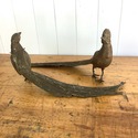 Pair Cast Metal Pheasant Figures Long Tails Glass 