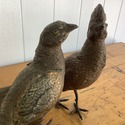 Pair Cast Metal Pheasant Figures Long Tails Glass 