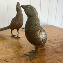 Pair Cast Metal Pheasant Figures Long Tails Glass 