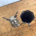 Vintage Brazil Pair Footed Vases Hammered Metal Bi