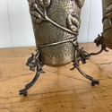 Vintage Brazil Pair Footed Vases Hammered Metal Bi