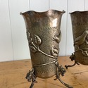 Vintage Brazil Pair Footed Vases Hammered Metal Bi
