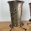 Vintage Brazil Pair Footed Vases Hammered Metal Bi
