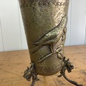 Vintage Brazil Pair Footed Vases Hammered Metal Bi