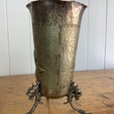 Vintage Brazil Pair Footed Vases Hammered Metal Bi