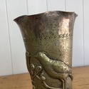 Vintage Brazil Pair Footed Vases Hammered Metal Bi