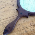 Antique Wood Hand Mirror 2 Sided Inlaid Trim Wood 