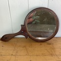 Antique Wood Hand Mirror 2 Sided Inlaid Trim Wood 