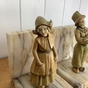 Antique Bookends Marble w Dutch Boy Girl Metal Cel