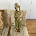 Antique Bookends Marble w Dutch Boy Girl Metal Cel
