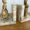 Antique Bookends Marble w Dutch Boy Girl Metal Cel
