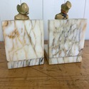 Antique Bookends Marble w Dutch Boy Girl Metal Cel