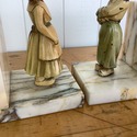 Antique Bookends Marble w Dutch Boy Girl Metal Cel
