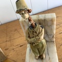 Antique Bookends Marble w Dutch Boy Girl Metal Cel