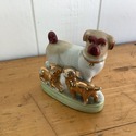 Vintage German Figurine Pug Dog w 2 Pups Porcelain