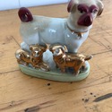 Vintage German Figurine Pug Dog w 2 Pups Porcelain