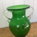 Green Hand Blown Glass Trophy Form Vase Clear Pull