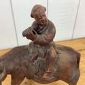 Chinese Hand Carved Water Buffalo Riding Male Figu