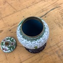 Vintage Cloisonne Jar w Lid Vase Mounted to Teak W