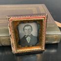 Antique Daguerreotype Photo Male Portrait Leather 