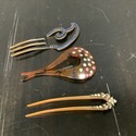 3 Art Deco Hair Combs Pin Blue Clear Multi Color R