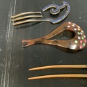 3 Art Deco Hair Combs Pin Blue Clear Multi Color R