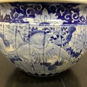 Vintage Blue White Large Round Planter Fish Bowl W