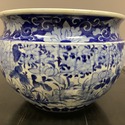 Vintage Blue White Large Round Planter Fish Bowl W