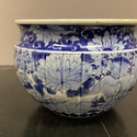 Vintage Blue White Large Round Planter Fish Bowl W