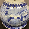 Vintage Blue White Large Round Planter Fish Bowl W
