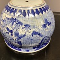 Vintage Blue White Large Round Planter Fish Bowl W
