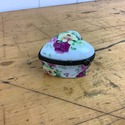 Vintage Porcelain Trinket Box Heart Shaped Bronze 