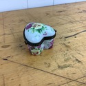 Vintage Porcelain Trinket Box Heart Shaped Bronze 