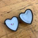 Vintage Porcelain Trinket Box Heart Shaped Bronze 