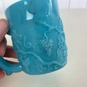 Blue Milk Glass Mug Grape Bunches Leaves Relief Pa