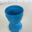 Vintage Blue Glass Footed Goblet Chalice Ribbed Aq
